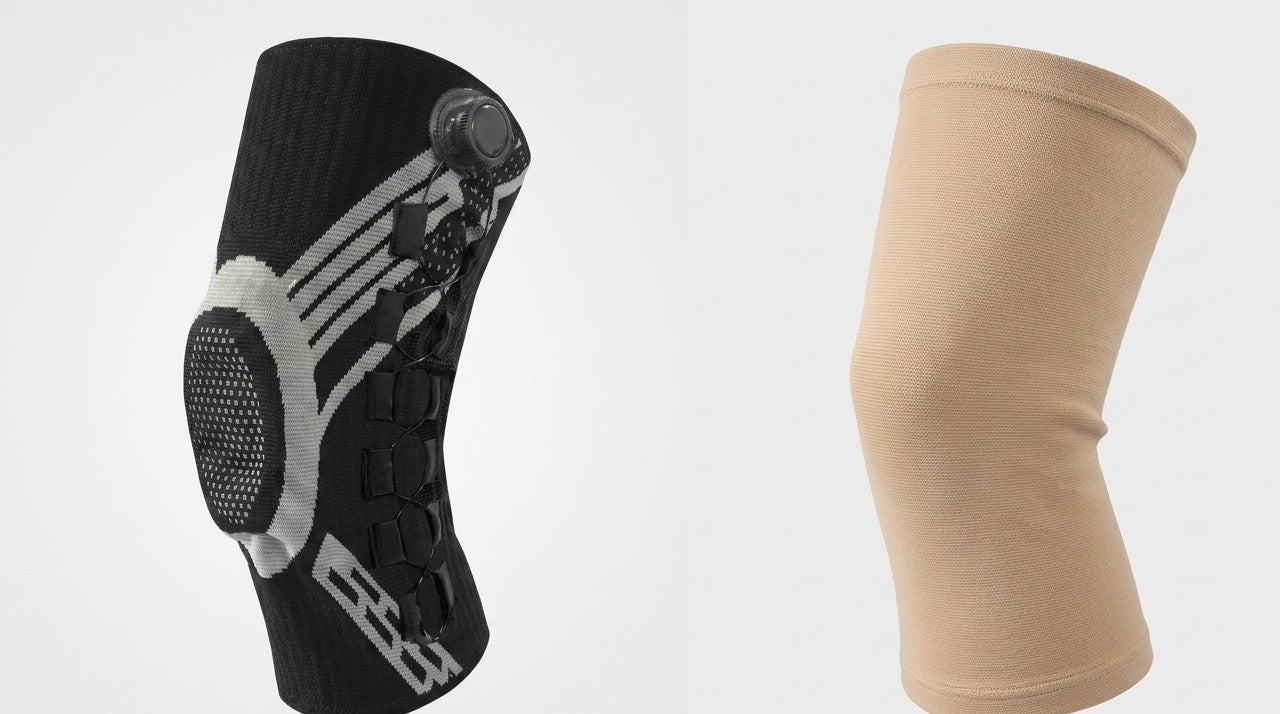 Side-by-side: the FLEXOR brace vs a basic elastic sleeve
